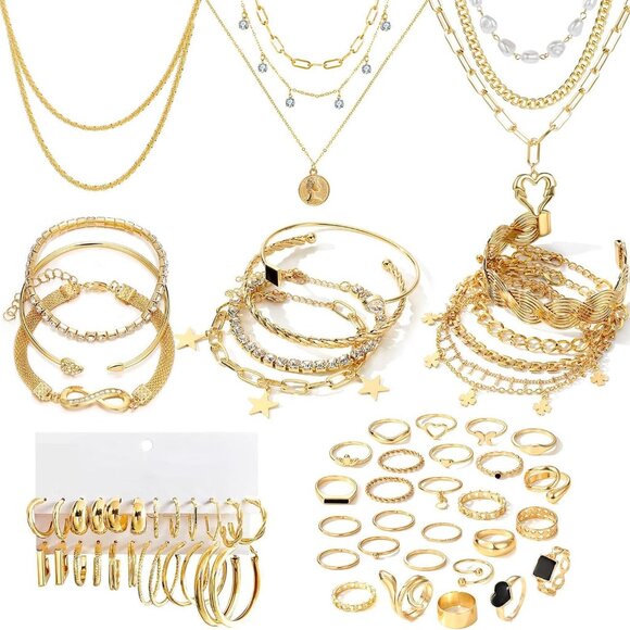 Jewelry Set 59 pcs Stainless Steel Alloy Necklaces Bracelets Rings Earrings Wome - Picture 1 of 7